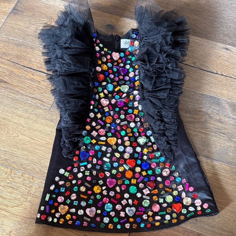 Lola + The Boys Black Dress with Colorful Gemstones
